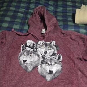 Maroon Hoodie with Wolf Print